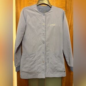 Ceil Blue Lot of Scrub Tops (4) & (1)ScrubJacket UPMC Embroidered Items Small